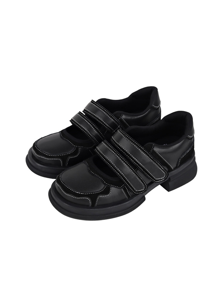 Retro Velcro Mary Jane Shoes for Women - Thick-Soled Black Leather Sports Footwear for Spring/Summer 2025 Retro Velcro Mary Jane Shoes for Women - Thick-Soled Black Leather Sports Footwear for Spring/Summer 2025