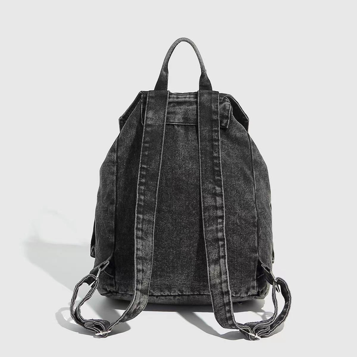 Retro Washed Denim Backpack with Double Pockets and Drawstring - Stylish Versatile Large-Capacity Student Bag Retro Washed Denim Backpack with Double Pockets and Drawstring - Stylish Versatile Large-Capacity Student Bag