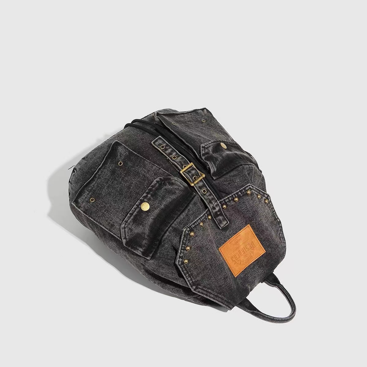 Retro Washed Denim Backpack with Double Pockets and Drawstring - Stylish Versatile Large-Capacity Student Bag Retro Washed Denim Backpack with Double Pockets and Drawstring - Stylish Versatile Large-Capacity Student Bag