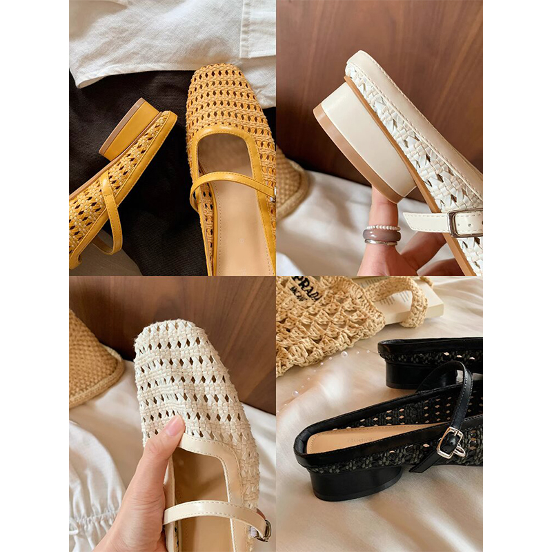 Retro Woven Hollow Square-Toe One-Strap Chunky-Heeled Mules for Women - Stylish Closed-Toe Summer Beach Sandals Retro Woven Hollow Square-Toe One-Strap Chunky-Heeled Mules for Women - Stylish Closed-Toe Summer Beach Sandals