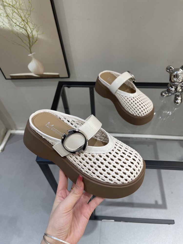 Retro Woven Open-Toe Half Slippers for Women - Breathable Hollow Beach Sandals, Roman Style Flip-Flops for Summer Outdoor Wear