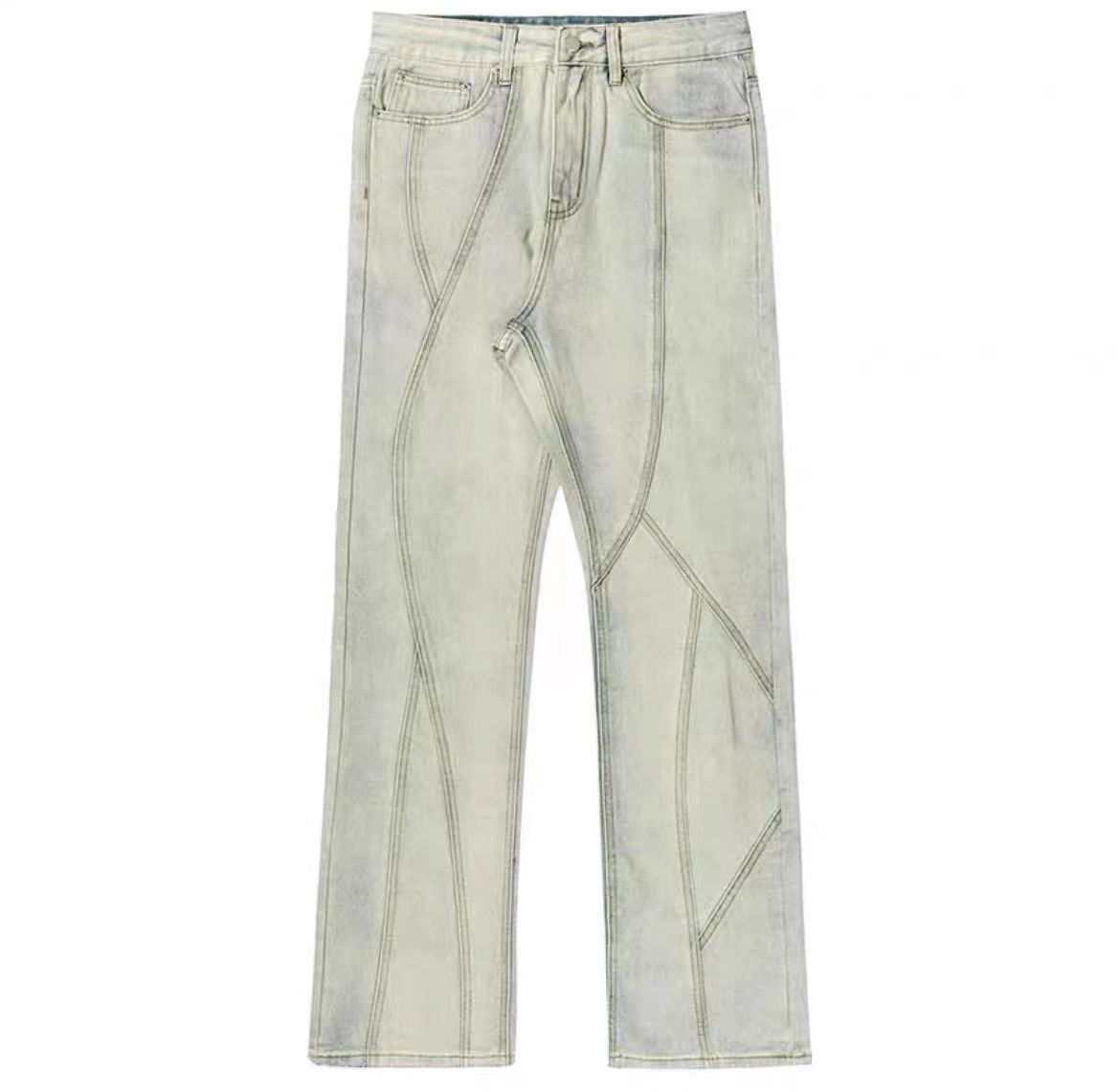 Retro Yellow Mud-Dyed Flared Jeans with Split Design - Water-Washed American High Street Style, Y2K-Inspired Fashion