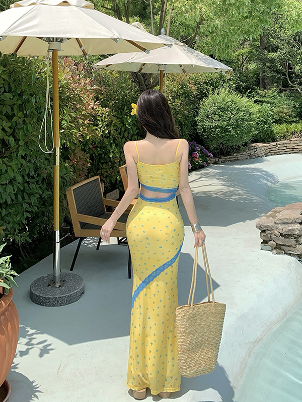 Reversible Bodycon Dress for Women - Sexy Hollow Lace Spliced Spaghetti Strap - French Vacation Style Reversible Bodycon Dress for Women - Sexy Hollow Lace Spliced Spaghetti Strap - French Vacation Style