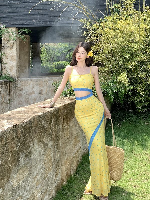 Reversible Bodycon Dress for Women - Sexy Hollow Lace Spliced Spaghetti Strap - French Vacation Style Reversible Bodycon Dress for Women - Sexy Hollow Lace Spliced Spaghetti Strap - French Vacation Style