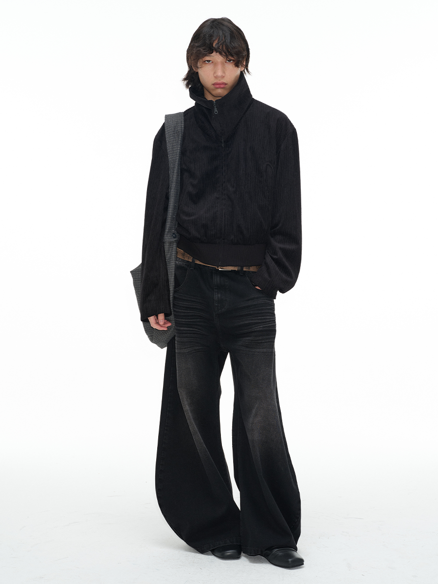 Reversible Stand-Up Collar Jacket in Pocket Orchid - Corduroy Texture with Lapel Design, Perfect for Y2K and Casual Style Reversible Stand-Up Collar Jacket in Pocket Orchid - Corduroy Texture with Lapel Design, Perfect for Y2K and Casual Style