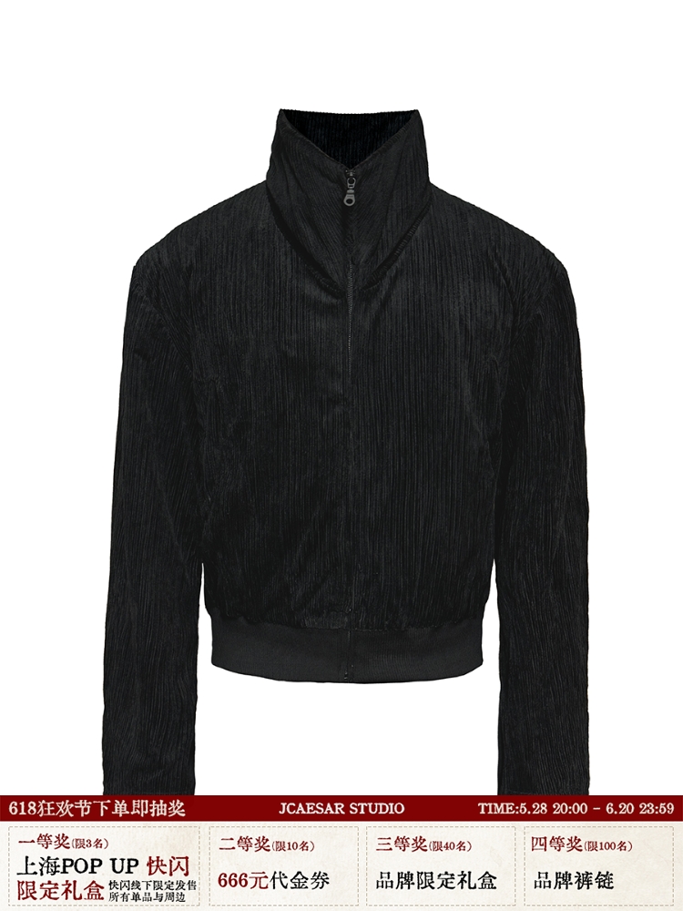 Reversible Stand-Up Collar Jacket in Pocket Orchid - Corduroy Texture with Lapel Design, Perfect for Y2K and Casual Style