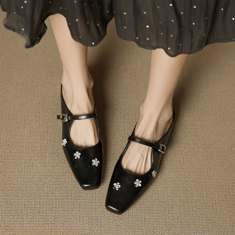 Rhinestone Flower One-Strap Mules for Women - Summer Height-Increasing Half-Drag Sandals for Outdoor Wear Rhinestone Flower One-Strap Mules for Women - Summer Height-Increasing Half-Drag Sandals for Outdoor Wear