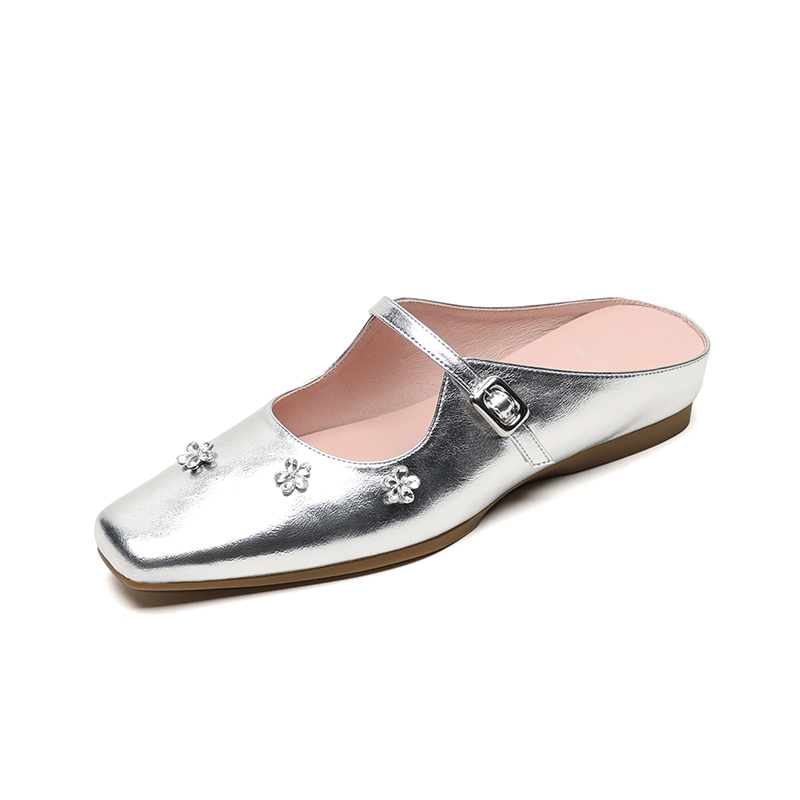 Rhinestone Flower One-Strap Mules for Women - Summer Height-Increasing Half-Drag Sandals for Outdoor Wear