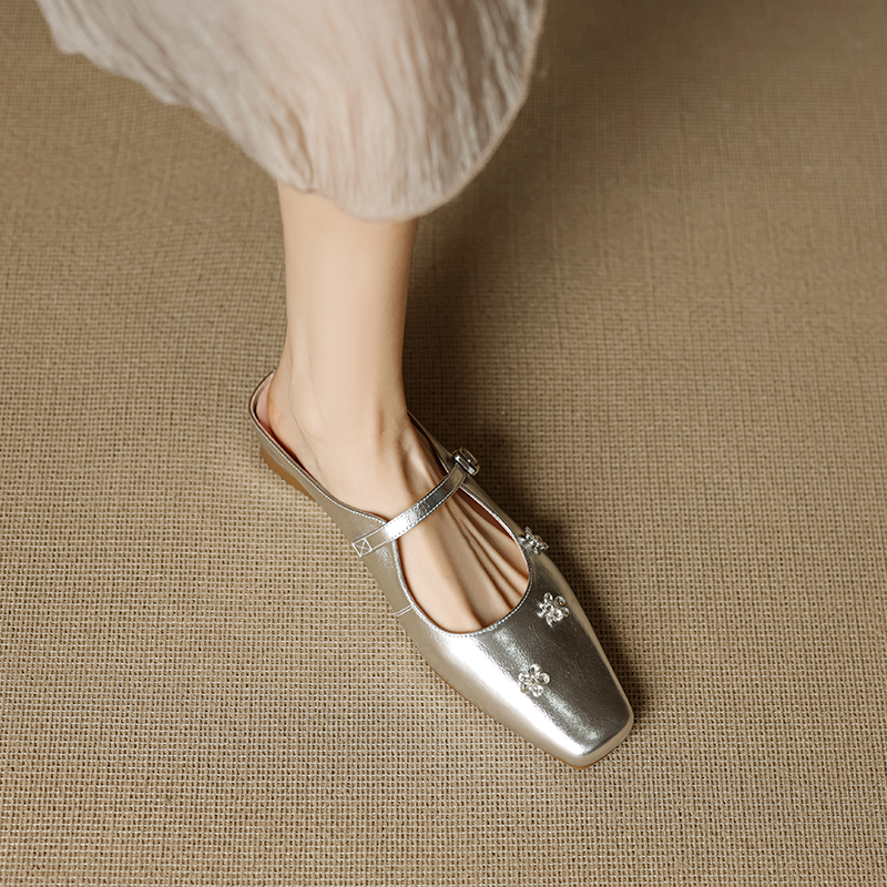 Rhinestone Flower One-Strap Mules for Women - Summer Height-Increasing Half-Drag Sandals for Outdoor Wear Rhinestone Flower One-Strap Mules for Women - Summer Height-Increasing Half-Drag Sandals for Outdoor Wear