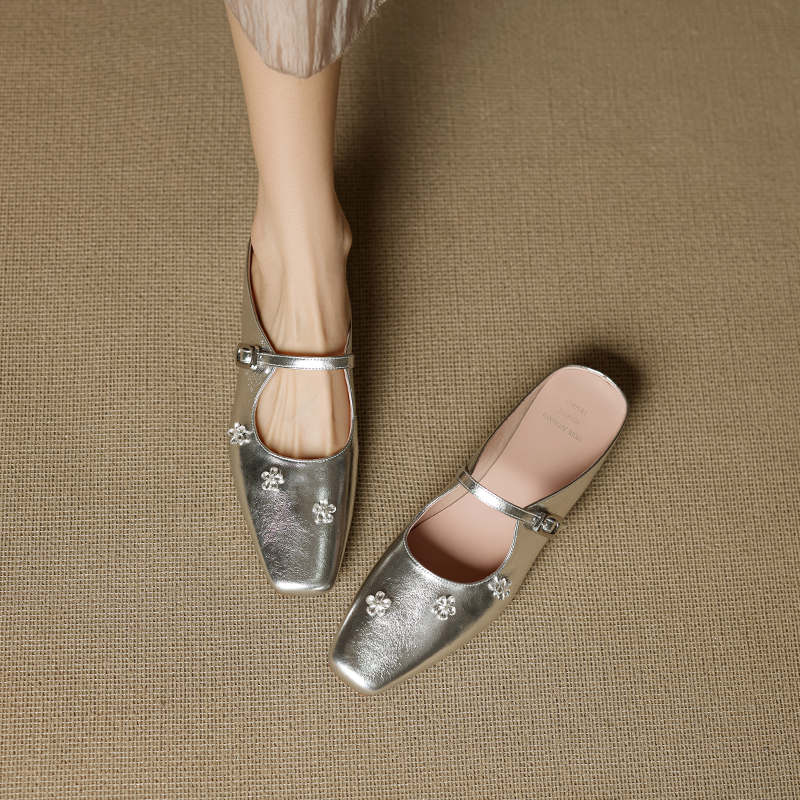 Rhinestone Flower One-Strap Mules for Women - Summer Height-Increasing Half-Drag Sandals for Outdoor Wear