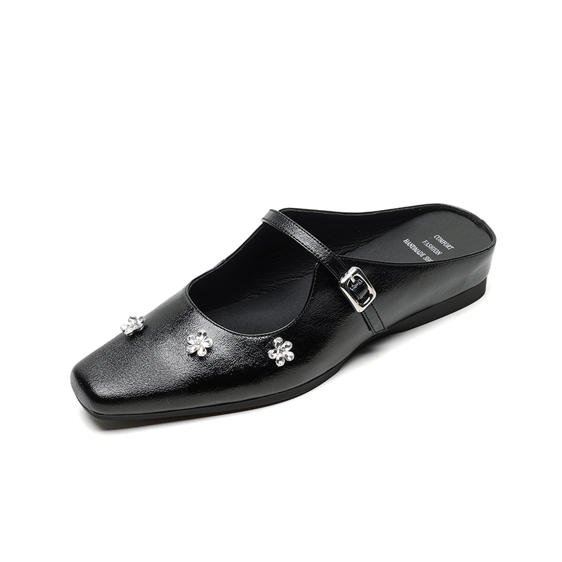 Rhinestone Flower One-Strap Mules for Women - Summer Height-Increasing Half-Drag Sandals for Outdoor Wear Rhinestone Flower One-Strap Mules for Women - Summer Height-Increasing Half-Drag Sandals for Outdoor Wear