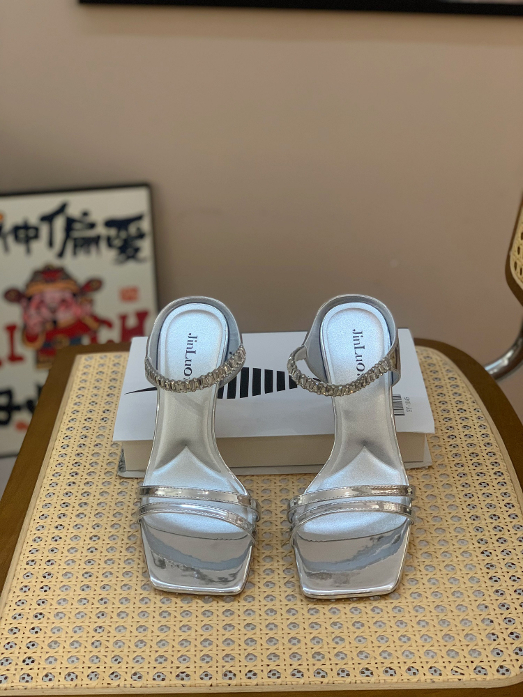 Rhinestone Open-Toe Sandals for Women - 2025 Summer Square-Toe Stiletto Heels, French Elegant Versatile Style Rhinestone Open-Toe Sandals for Women - 2025 Summer Square-Toe Stiletto Heels, French Elegant Versatile Style