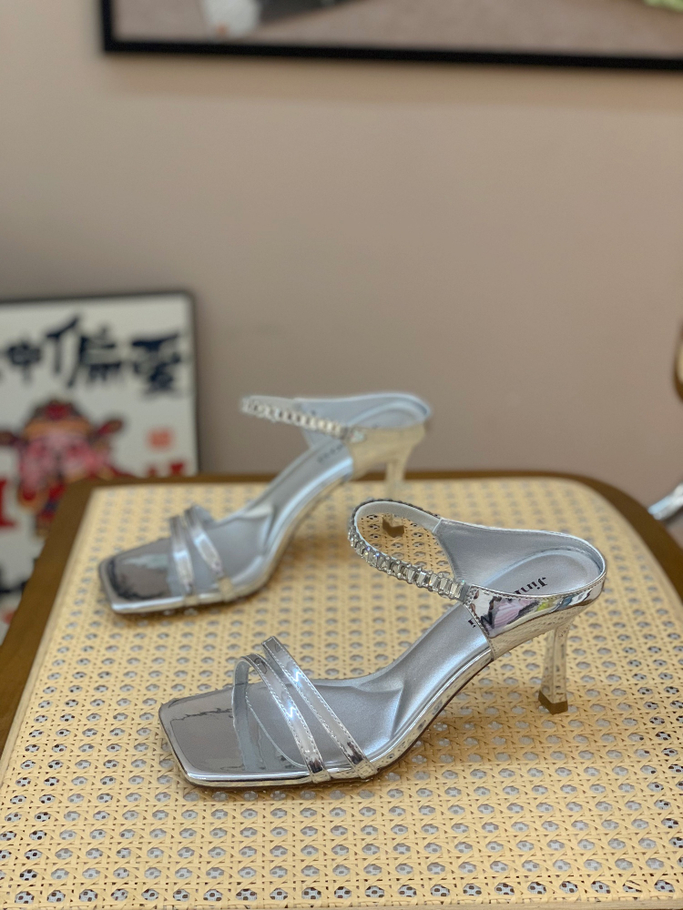 Rhinestone Open-Toe Sandals for Women - 2025 Summer Square-Toe Stiletto Heels, French Elegant Versatile Style Rhinestone Open-Toe Sandals for Women - 2025 Summer Square-Toe Stiletto Heels, French Elegant Versatile Style