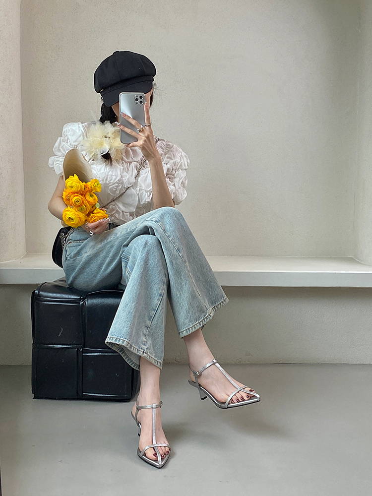 Roman Mid-Heel Sandals for Women, Pointed Toe One-Strap Design, Thin Heel, Silver Summer Shoes 2025, Trendy Fashion Footwear Roman Mid-Heel Sandals for Women, Pointed Toe One-Strap Design, Thin Heel, Silver Summer Shoes 2025, Trendy Fashion Footwear