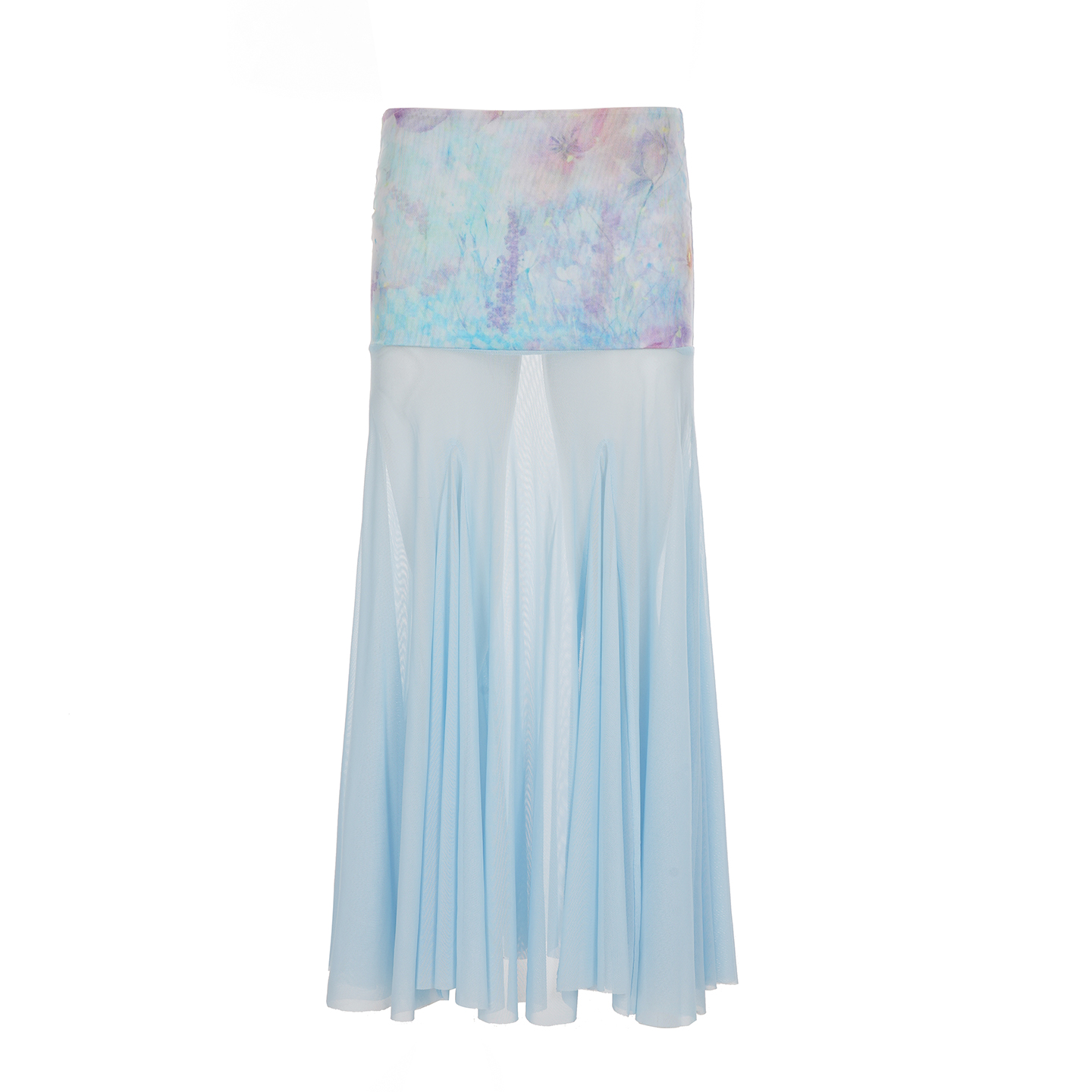 Romantic Floral Print Tulle Mermaid Skirt Blue Bodycon Long Dress for Women - Perfect for Vacation and Summer Events