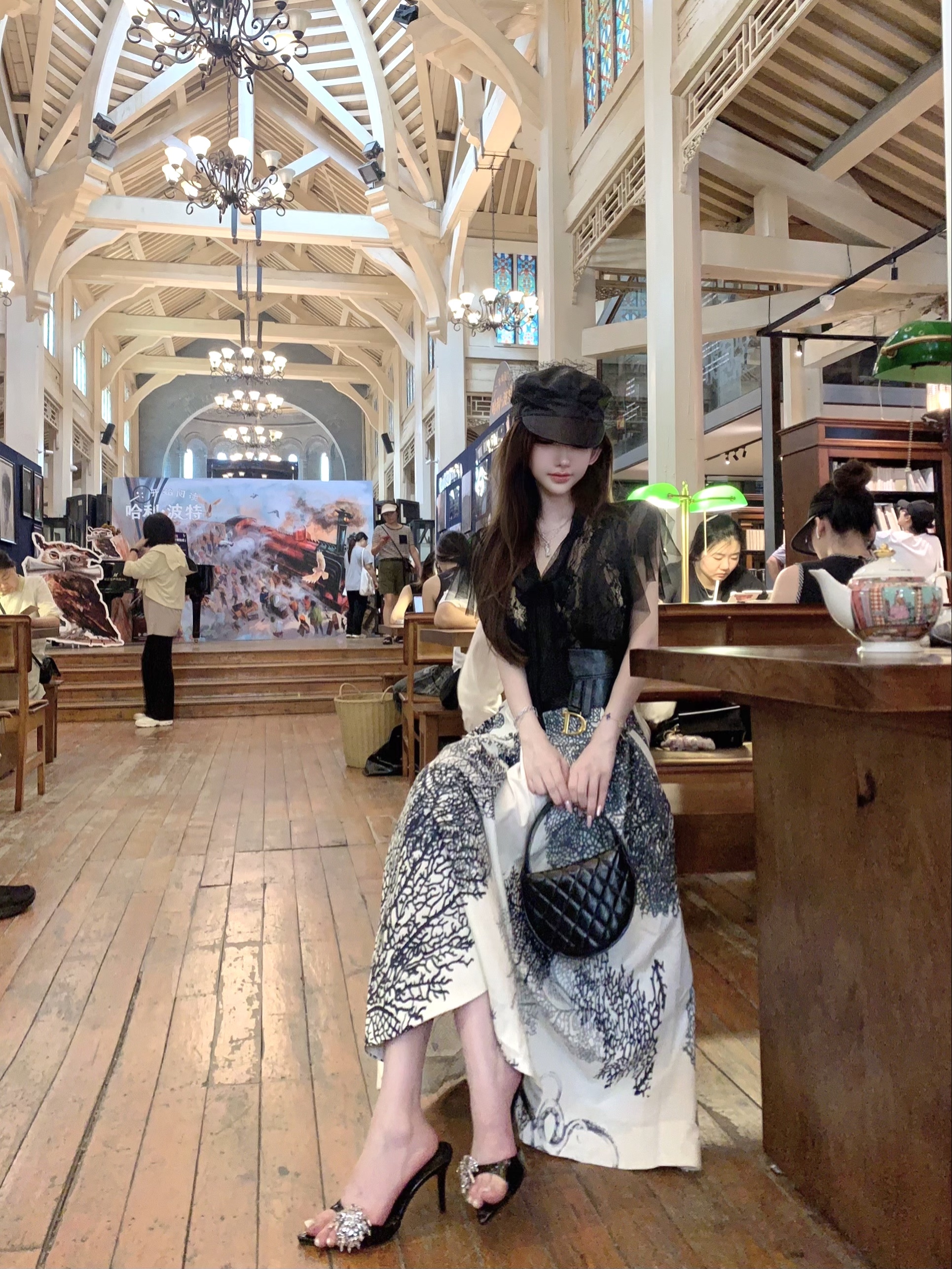 Romantic Sheer Lace Shirt with Ink Silk Satin Cotton and Half-Length Umbrella Skirt - 90s Inspired Women's Fashion Ensemble