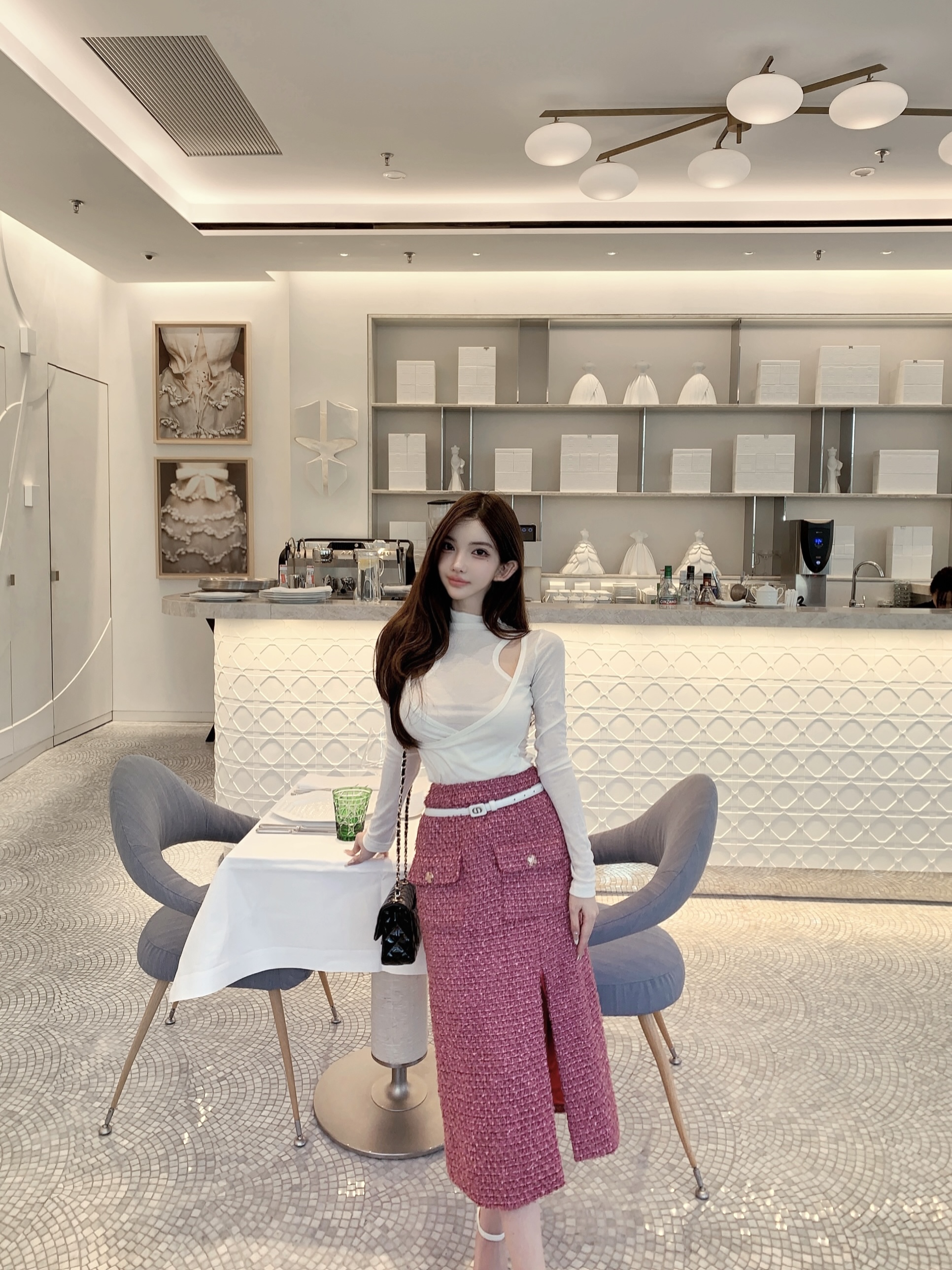 Rose Pink Coarse Tweed Split Hem Midi Skirt - Sweet Elegant Design for Holiday Style - Perfect for 90s and Y2K Fashion Trends Rose Pink Coarse Tweed Split Hem Midi Skirt - Sweet Elegant Design for Holiday Style - Perfect for 90s and Y2K Fashion Trends