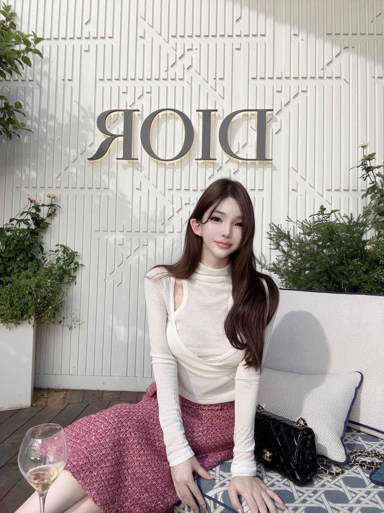 Rose Pink Coarse Tweed Split Hem Midi Skirt - Sweet Elegant Design for Holiday Style - Perfect for 90s and Y2K Fashion Trends