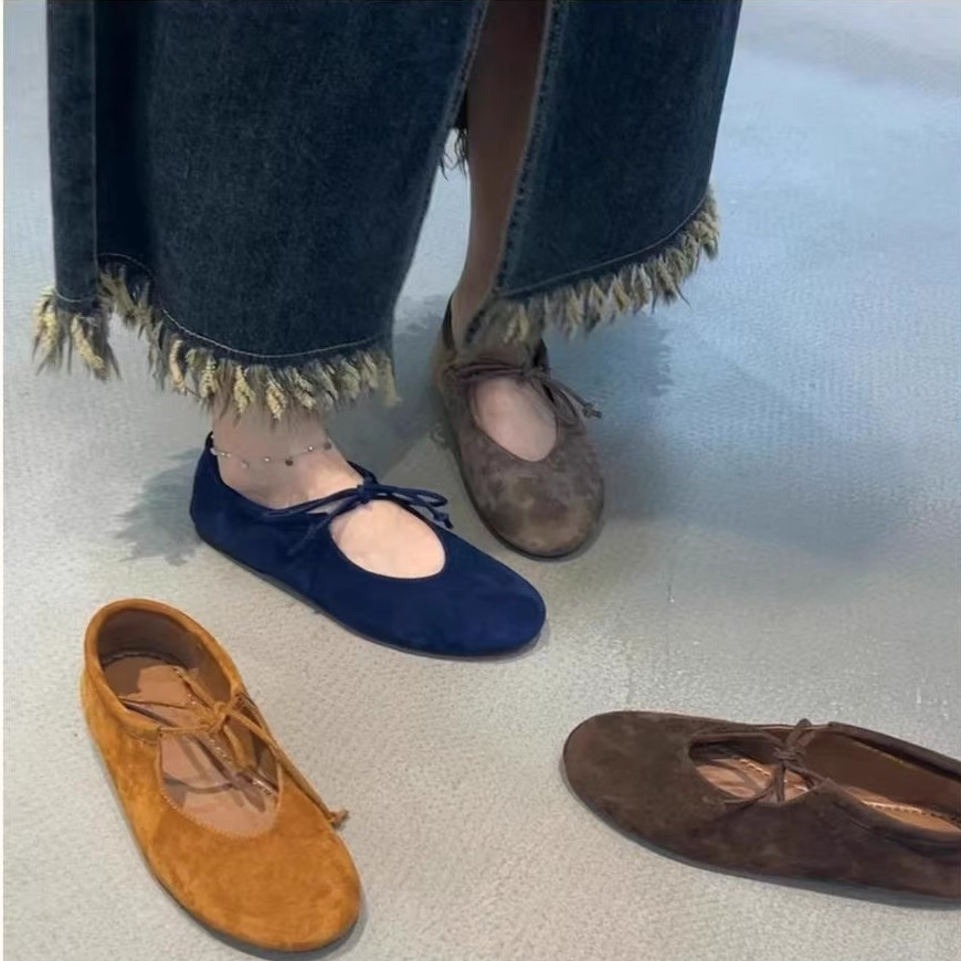 Round Toe Cross Strap Genuine Leather Flat Ballet Slip-On Mary Jane Loafers for Women - Comfortable Soft Bottom Small Shoes