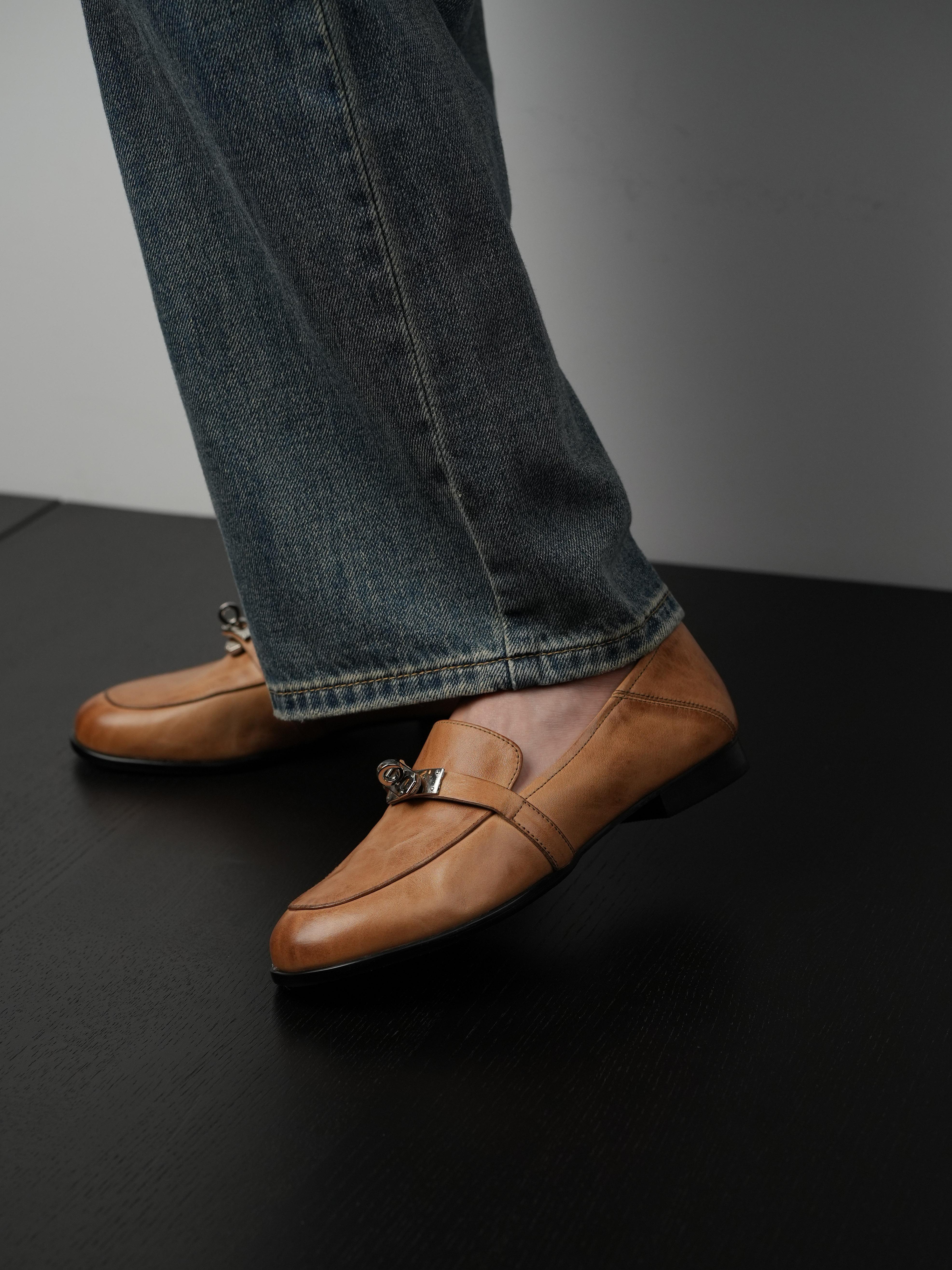 Round Toe Deep Mouth Mule Shoes Low Heel Soft Bottom Versatile Flat Loafers with Metal Buckle for Spring Style Round Toe Deep Mouth Mule Shoes Low Heel Soft Bottom Versatile Flat Loafers with Metal Buckle for Spring Style