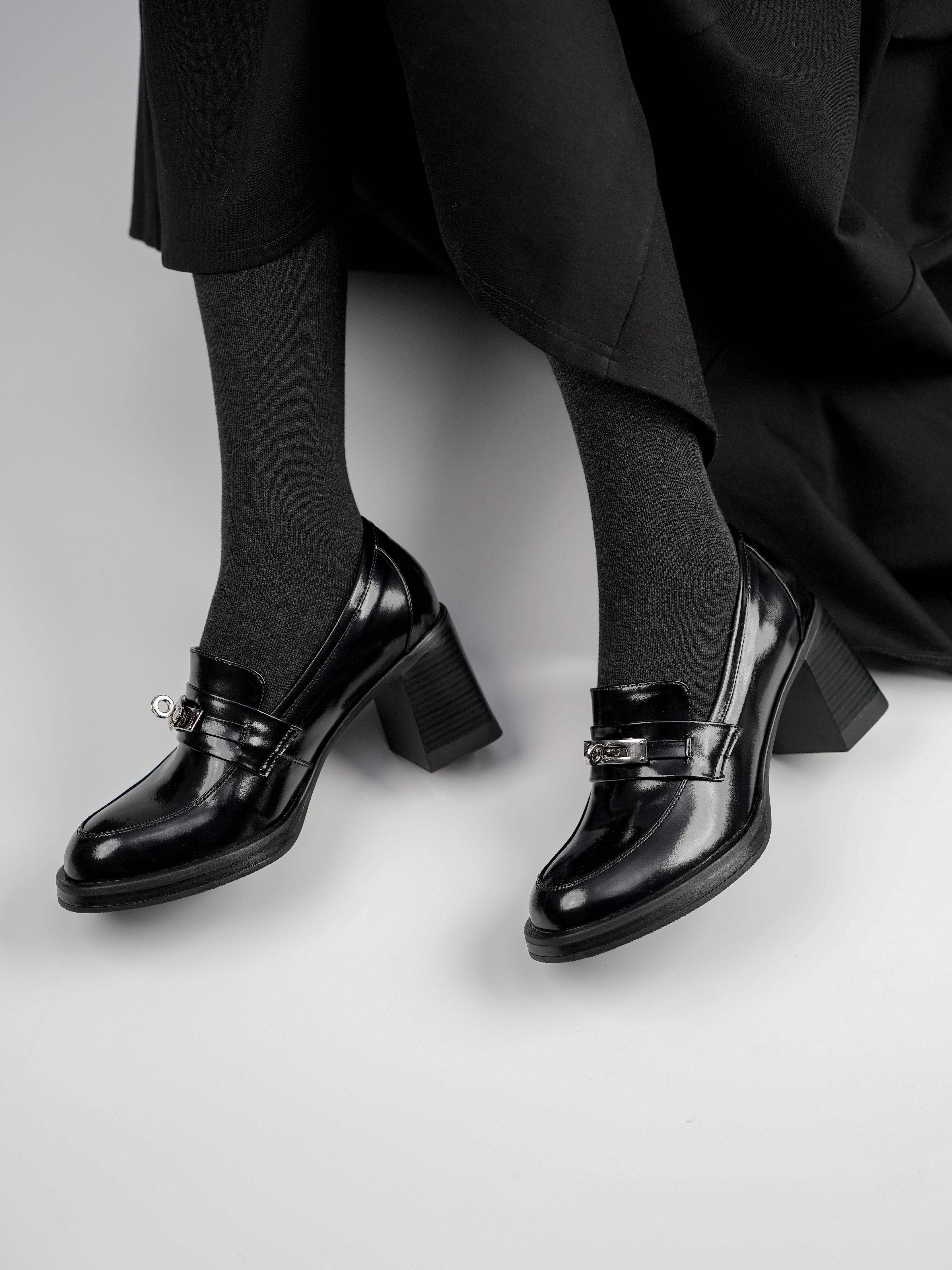 Round Toe High Heel Loafers for Women, Chunky Heel Height-Increasing Flats with Metal Buckle, All-Season Stylish Footwear Round Toe High Heel Loafers for Women, Chunky Heel Height-Increasing Flats with Metal Buckle, All-Season Stylish Footwear