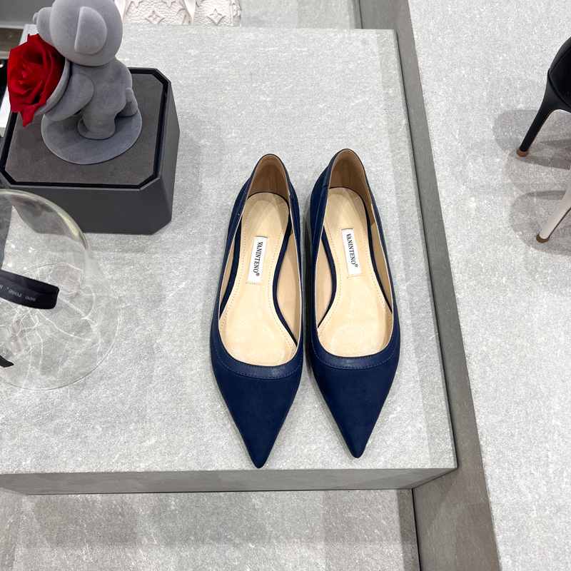 Royal Blue Suede Pointed Flat Shoes for Women - Elegant Temperament, Stylish Footwear, Perfect for 2025 Fashion Trends