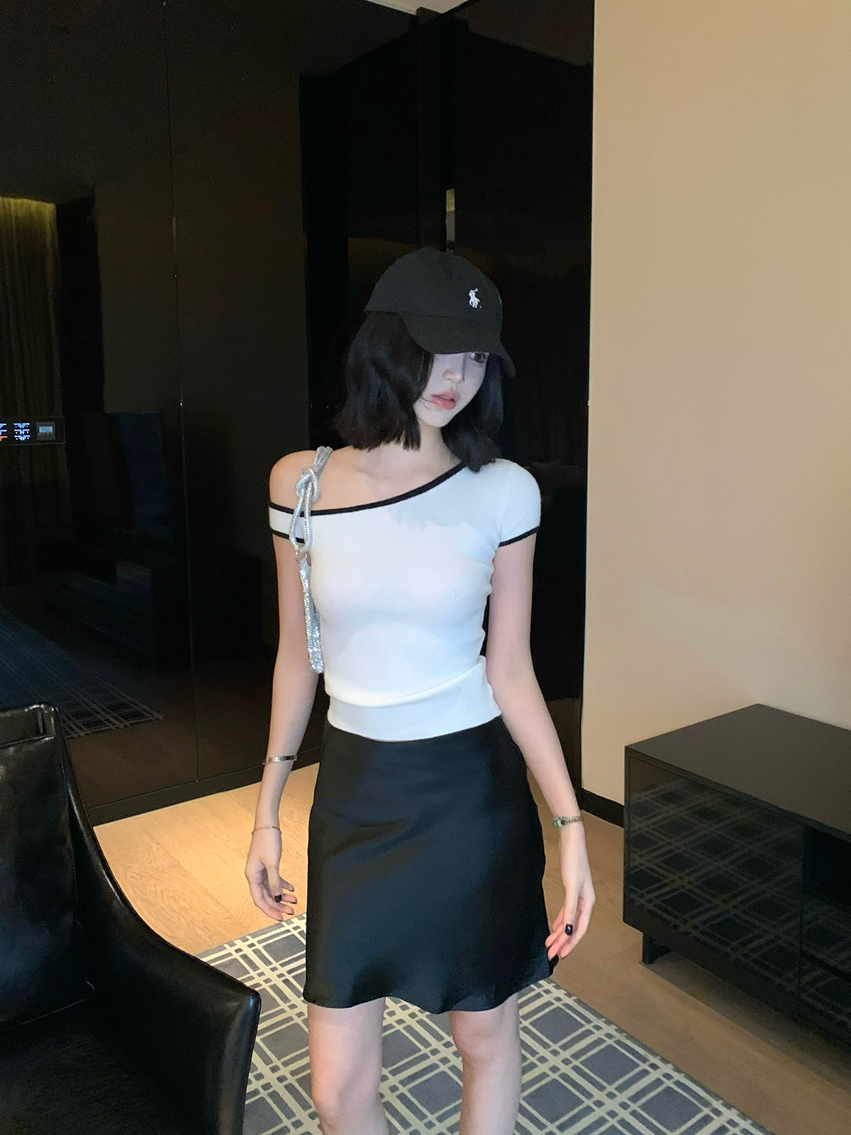 Satin Feel Half Skirt for Women - Modern Diagonal Cut with Side Hidden Zipper - 2025 Summer Fashion Trend Satin Feel Half Skirt for Women - Modern Diagonal Cut with Side Hidden Zipper - 2025 Summer Fashion Trend