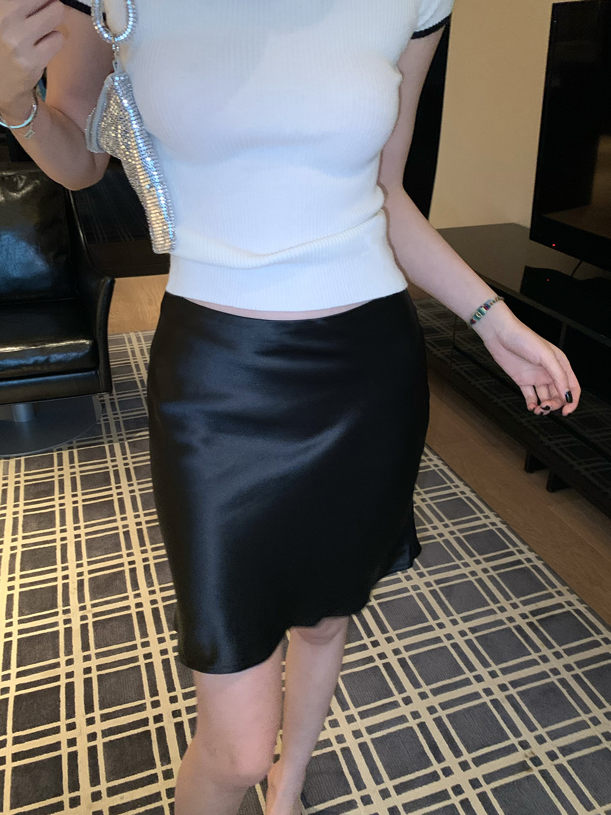 Satin Feel Half Skirt for Women - Modern Diagonal Cut with Side Hidden Zipper - 2025 Summer Fashion Trend Satin Feel Half Skirt for Women - Modern Diagonal Cut with Side Hidden Zipper - 2025 Summer Fashion Trend