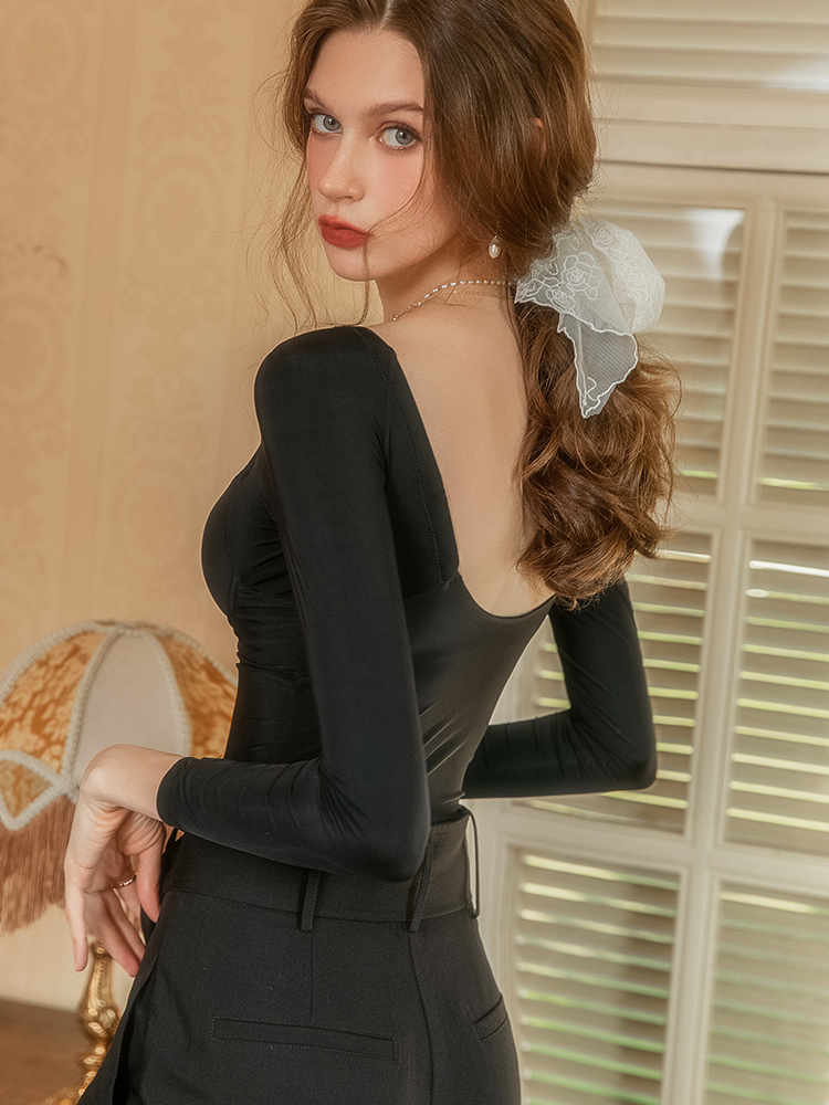 Seamless Cup Bodysuit for Women - Thermal Autumn Winter Underwear with Chest Pads, Gathers, No Bra, Inner Top