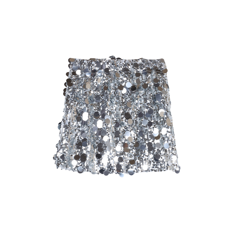 Sexy Black Short-Sleeve Top and Silver Fish Scale Sequined Bodycon Skirt Set for Jazz Performance - Night Out Fashion