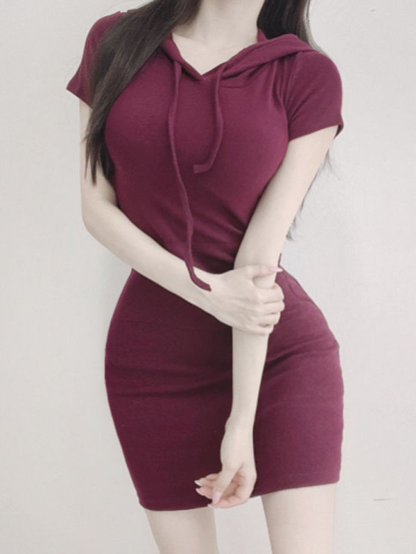 Sexy Bodycon Casual Hooded Short-Sleeve Sweatshirt Dress for Women - Slim Fit Summer Hot Girl Style