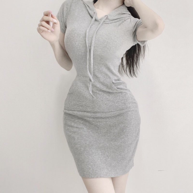 Sexy Bodycon Casual Hooded Short-Sleeve Sweatshirt Dress for Women - Slim Fit Summer Hot Girl Style