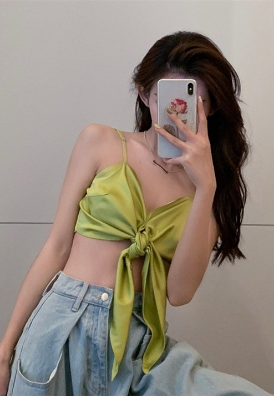 Sexy Camisole Dance Top with Bow Tie and Cutout Back Design for Women, Hong Kong Style, HyunA-Inspired, Bustier Look Sexy Camisole Dance Top with Bow Tie and Cutout Back Design for Women, Hong Kong Style, HyunA-Inspired, Bustier Look