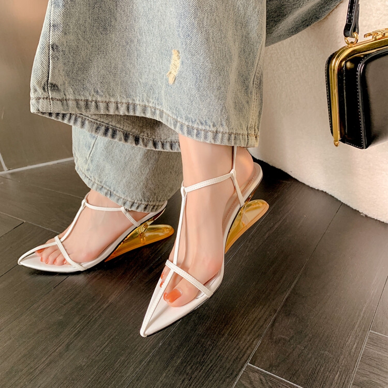 Sexy Crystal High-Heeled Sandals for Women - Unique Pointed Wedge Design, Hong Kong Style, Perfect Summer Footwear Sexy Crystal High-Heeled Sandals for Women - Unique Pointed Wedge Design, Hong Kong Style, Perfect Summer Footwear