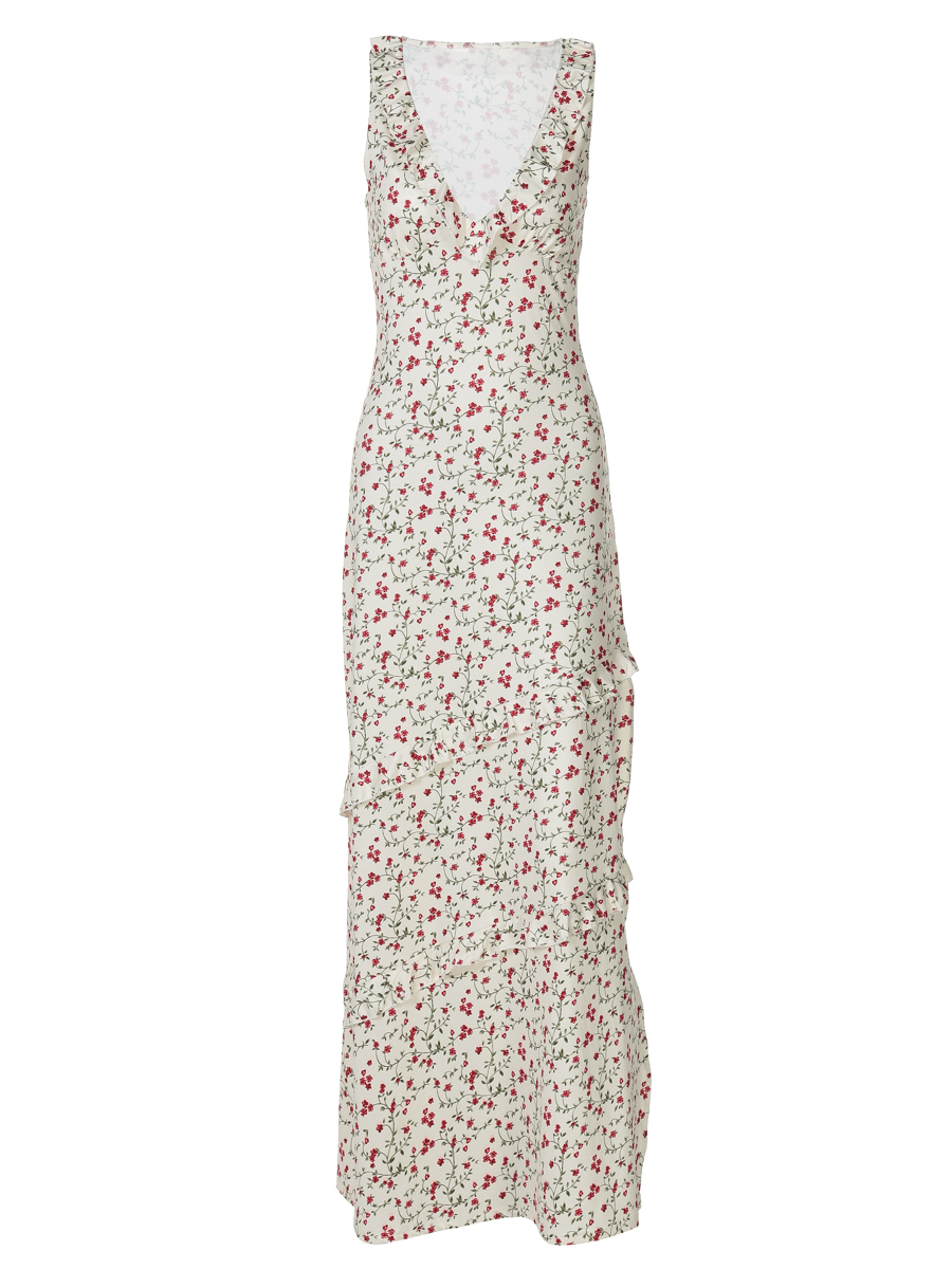 Sexy Deep V-Neck Floral Dress for Women - High-Waisted Slim Fit Long Skirt with Split Hem, European and American Style Sexy Deep V-Neck Floral Dress for Women - High-Waisted Slim Fit Long Skirt with Split Hem, European and American Style