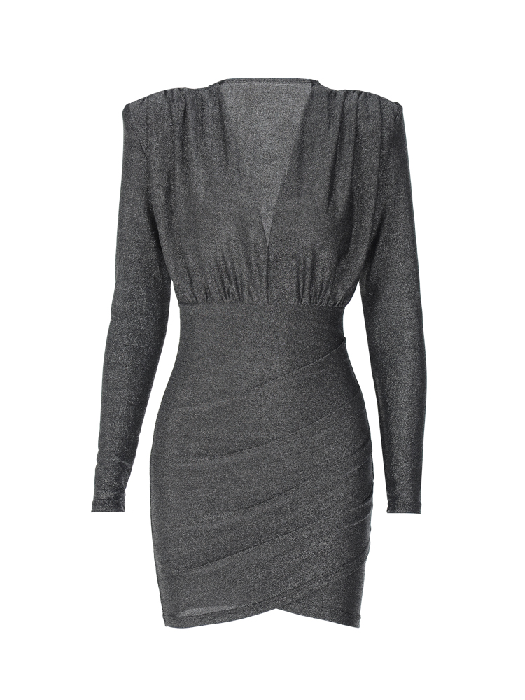 Sexy Deep V-Neck Shiny Long Sleeve Dress for Women - High Waist Slim Fit Mini Dress, European American Instagram Style Sexy Deep V-Neck Shiny Long Sleeve Dress for Women - High Waist Slim Fit Mini Dress, European American Instagram Style