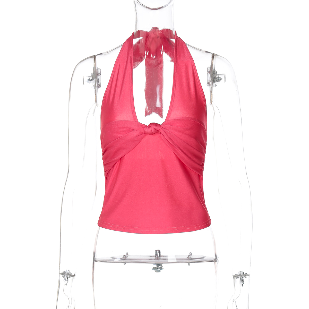 Sexy Deep V-Neck Tie Neck Sleeveless Crop Top for Women - Elastic Slim Fit Backless Design, European & American Style