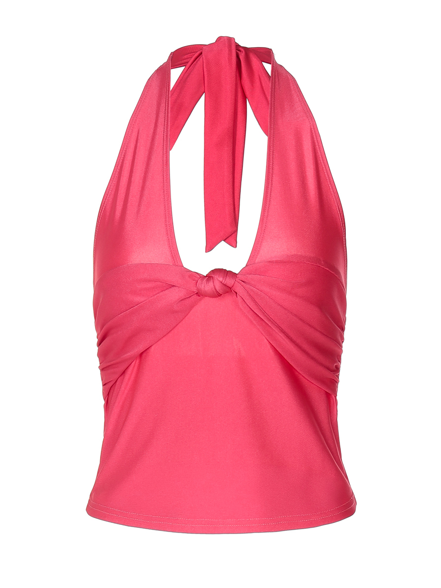 Sexy Deep V-Neck Tie Neck Sleeveless Crop Top for Women - Elastic Slim Fit Backless Design, European & American Style Sexy Deep V-Neck Tie Neck Sleeveless Crop Top for Women - Elastic Slim Fit Backless Design, European & American Style