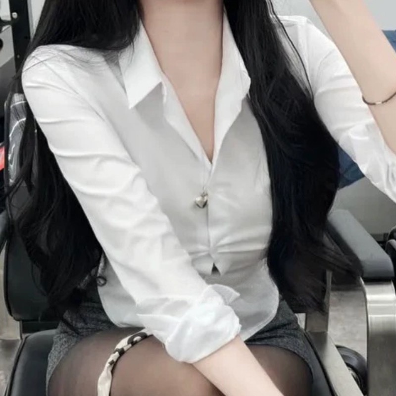 Sexy Figure-Flattering Long Sleeve Shirt for Women - Versatile Korean Style Top for Daily Wear Sexy Figure-Flattering Long Sleeve Shirt for Women - Versatile Korean Style Top for Daily Wear