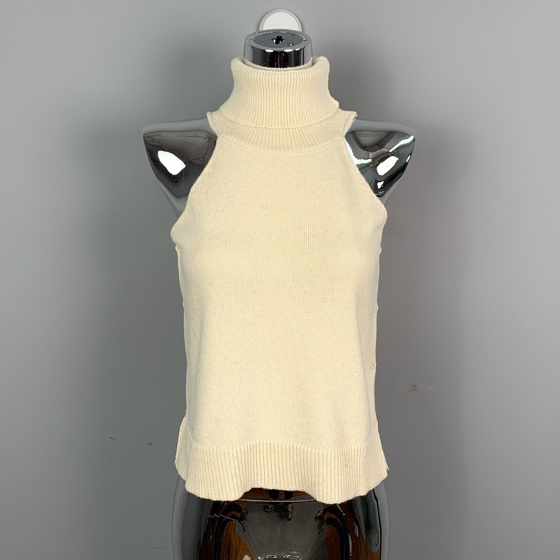 Sexy High-Neck Sleeveless Knitted Vest with Side Tie Design - Versatile Korean Style Top for Women Sexy High-Neck Sleeveless Knitted Vest with Side Tie Design - Versatile Korean Style Top for Women