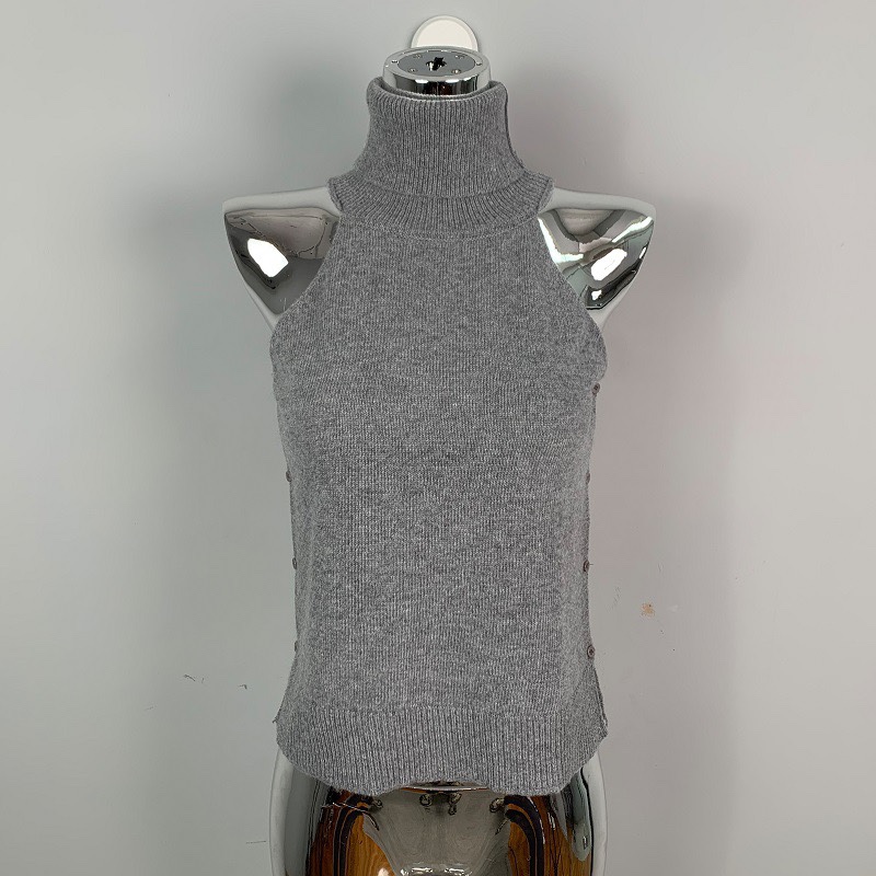 Sexy High-Neck Sleeveless Knitted Vest with Side Tie Design - Versatile Korean Style Top for Women Sexy High-Neck Sleeveless Knitted Vest with Side Tie Design - Versatile Korean Style Top for Women