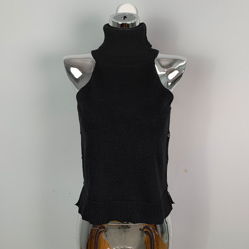 Sexy High-Neck Sleeveless Knitted Vest with Side Tie Design - Versatile Korean Style Top for Women