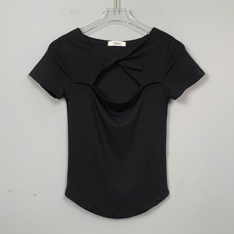 Sexy Hollow-Out White Short Sleeve Cotton T-Shirt for Women - Summer Chest-Showing Top, American Style, Casual Y2K Fashion