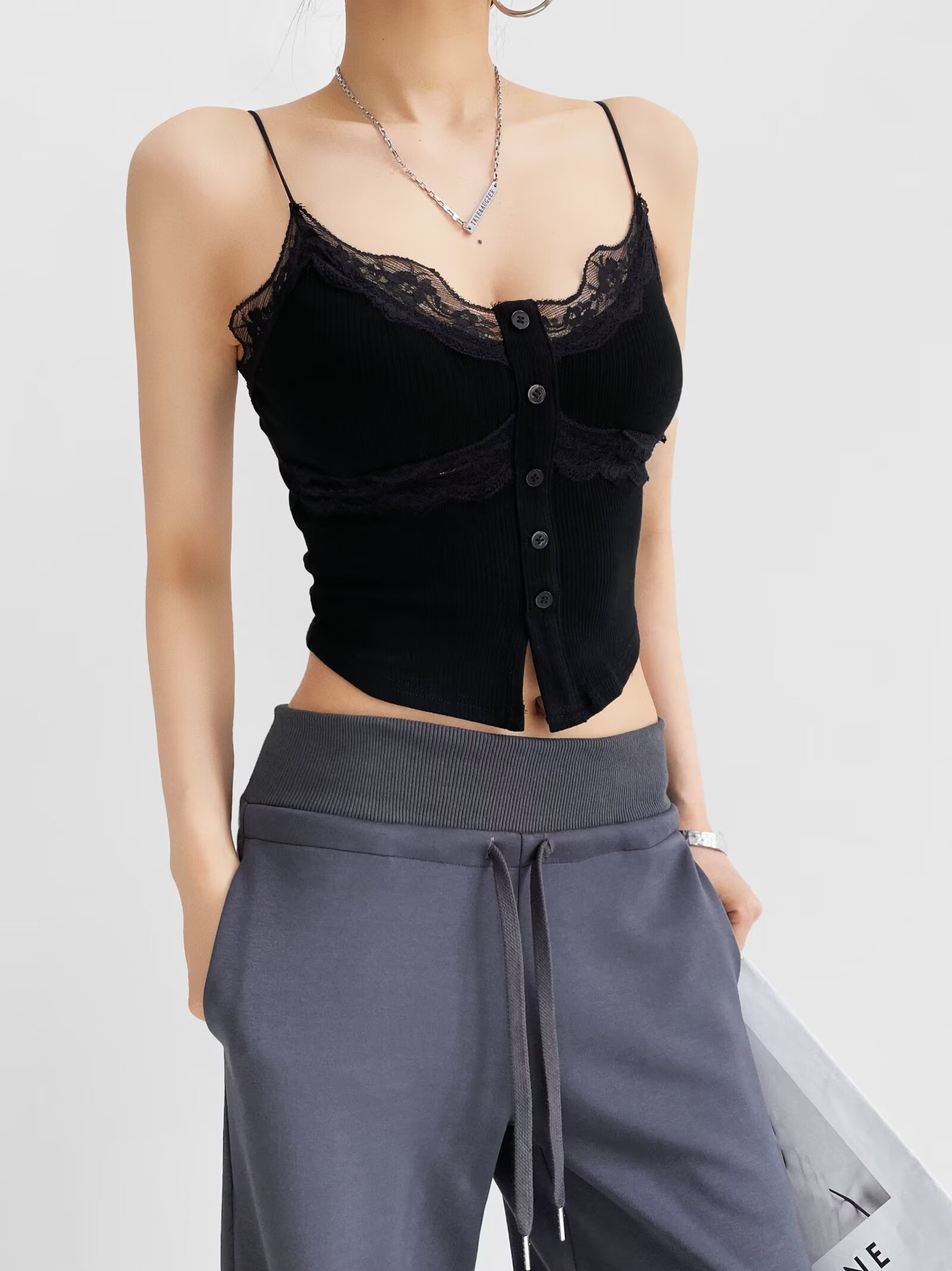 Sexy Jazz Street Dance Camisole Top with French Lace Trim - Slim Fit Layering Design for Hot Girls