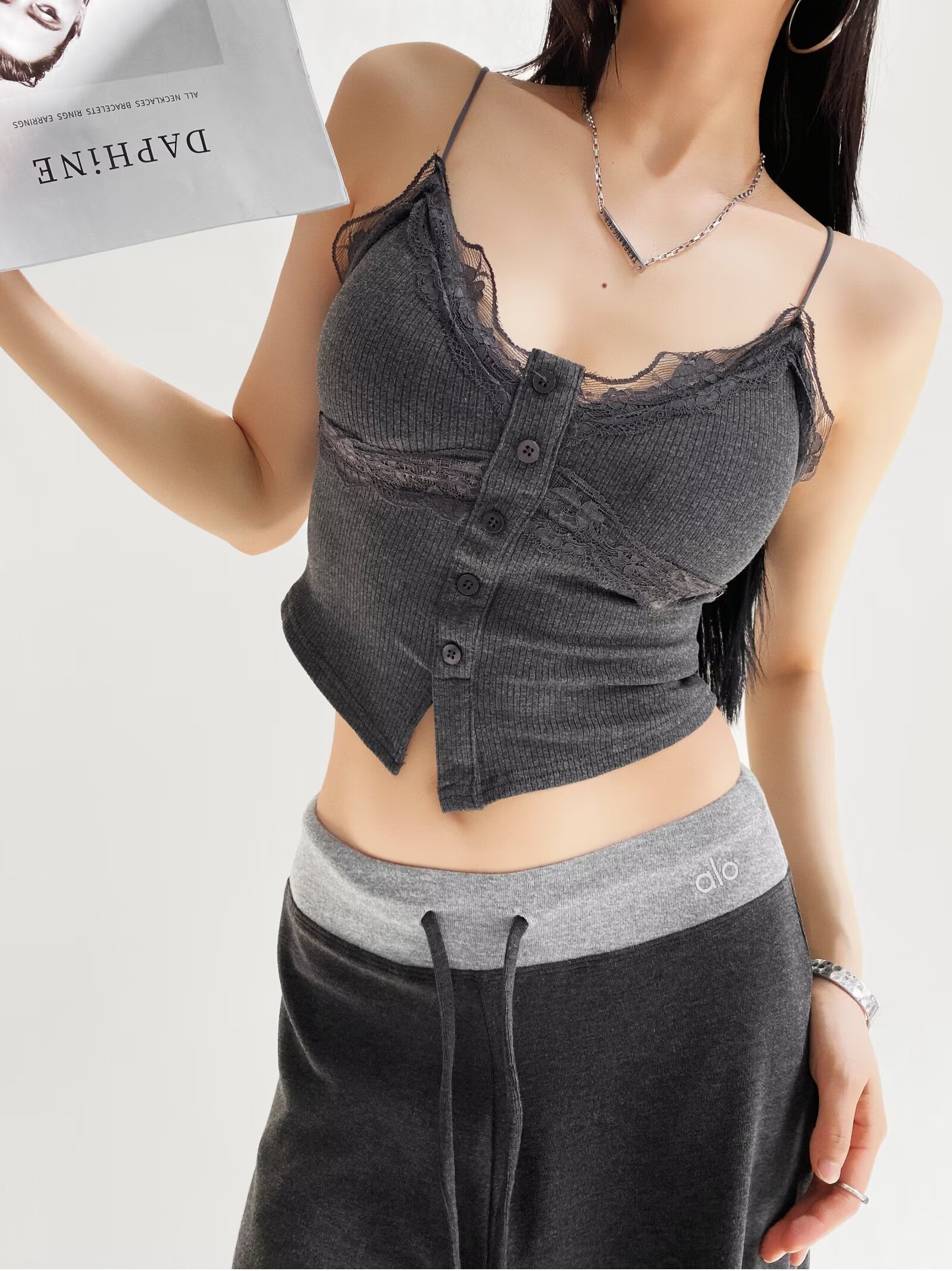 Sexy Jazz Street Dance Camisole Top with French Lace Trim - Slim Fit Layering Design for Hot Girls Sexy Jazz Street Dance Camisole Top with French Lace Trim - Slim Fit Layering Design for Hot Girls