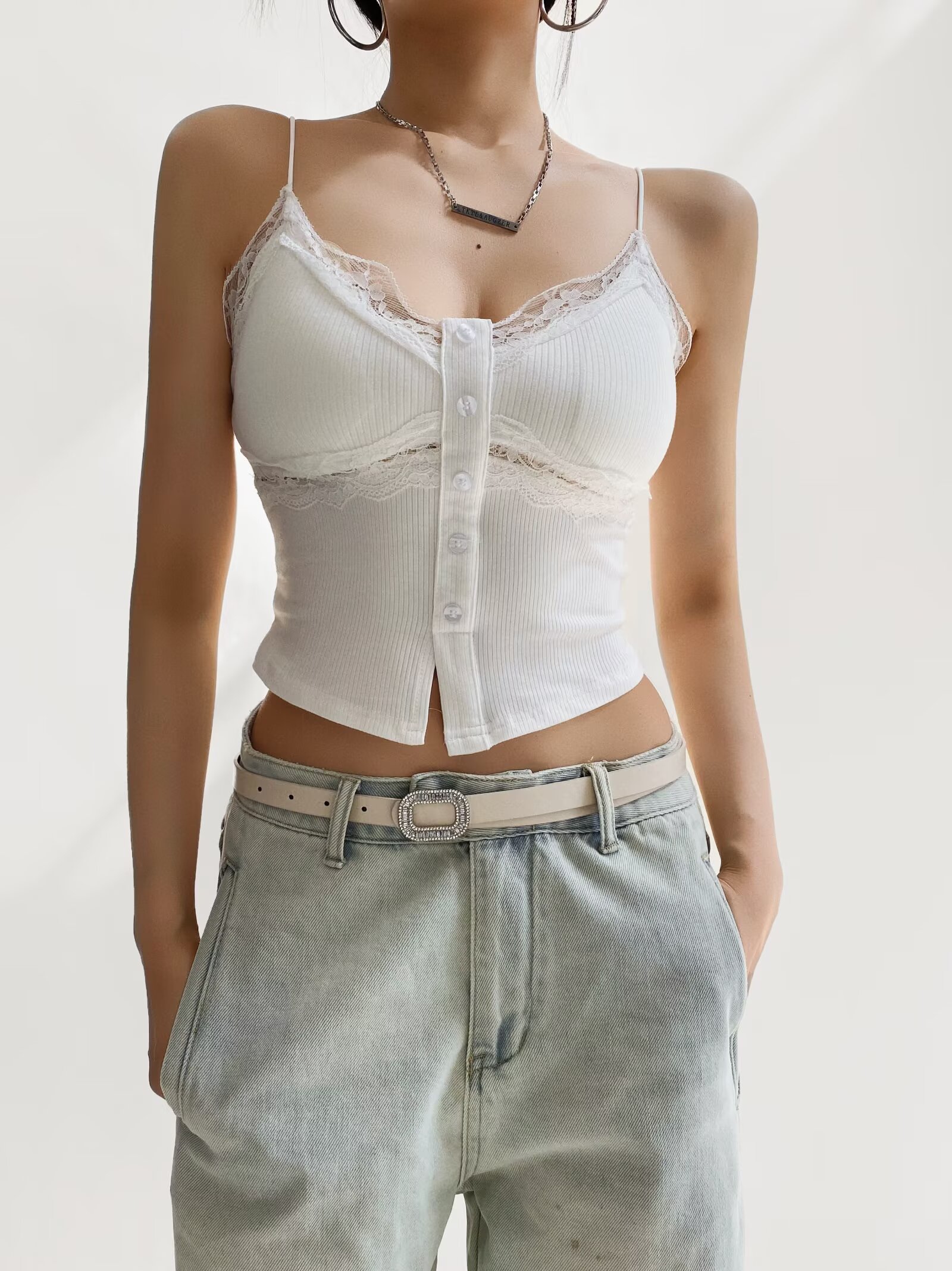 Sexy Jazz Street Dance Camisole Top with French Lace Trim - Slim Fit Layering Design for Hot Girls Sexy Jazz Street Dance Camisole Top with French Lace Trim - Slim Fit Layering Design for Hot Girls