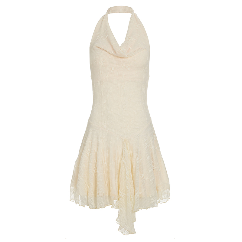 Sexy Lace Halter Neck Backless A-Line Dress - Summer Waist-Cinching Slim Fit Split Design for European and American Style