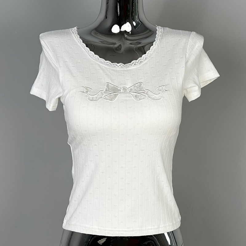 Sexy Lace Hollow Butterfly Strap Short-Sleeve T-Shirt with Chest Padding - Korean Style Hot Girl Figure-Enhancing Top