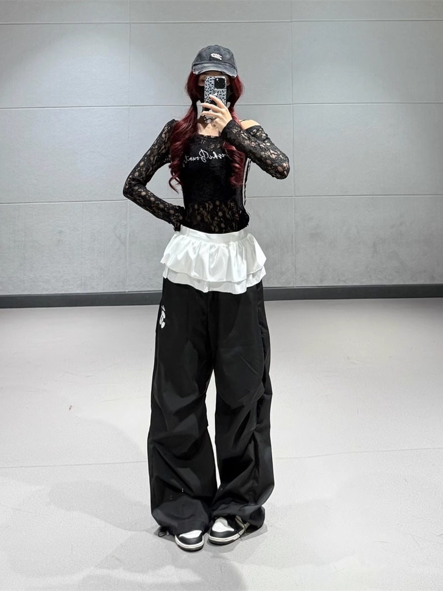 Sexy Lace Off-Shoulder Top for Women - Sheer Asymmetrical Long Sleeve T-Shirt for Jazz Dance - Slim Fit Y2K Style Cover-Up