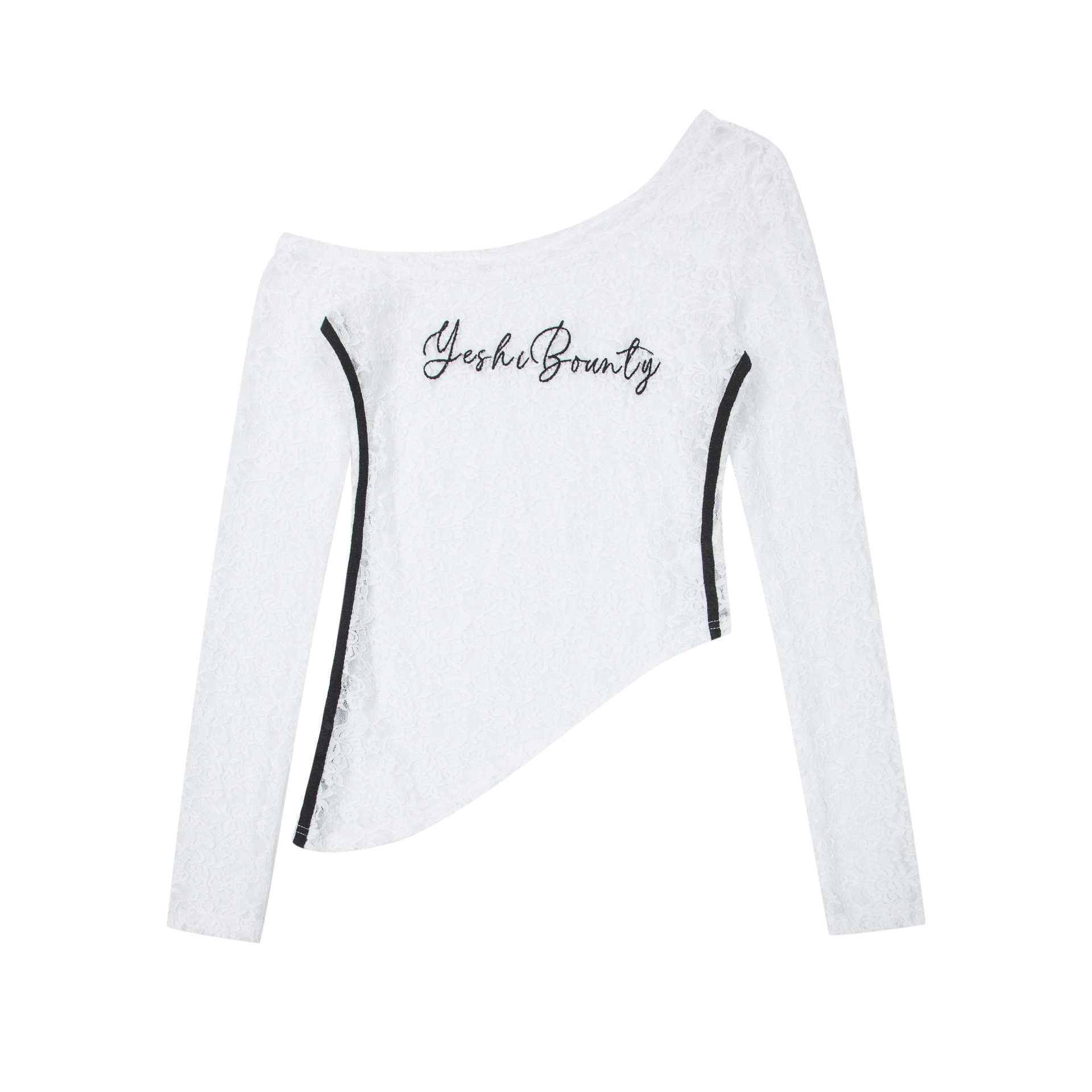 Sexy Lace Off-Shoulder Top for Women - Sheer Asymmetrical Long Sleeve T-Shirt for Jazz Dance - Slim Fit Y2K Style Cover-Up Sexy Lace Off-Shoulder Top for Women - Sheer Asymmetrical Long Sleeve T-Shirt for Jazz Dance - Slim Fit Y2K Style Cover-Up